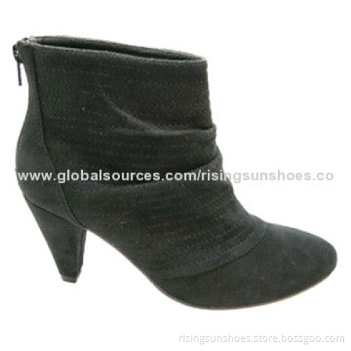 Women's high-heeled dress boots, fake suede upper with many thick stitching, simple but elegantNew